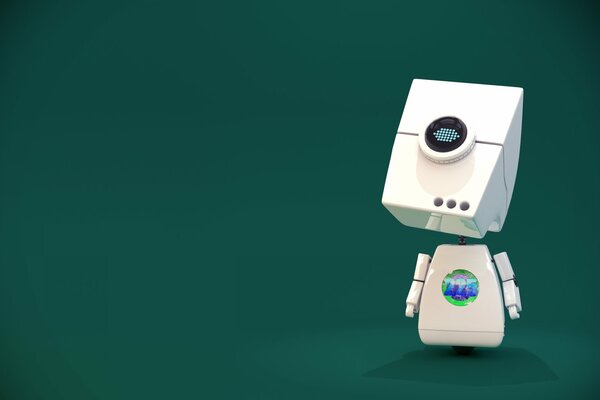 White robot bot on a green background