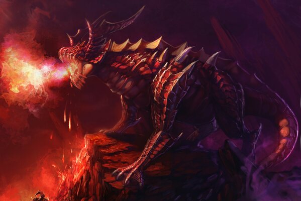 Огнедышащий дракон в красном цвете