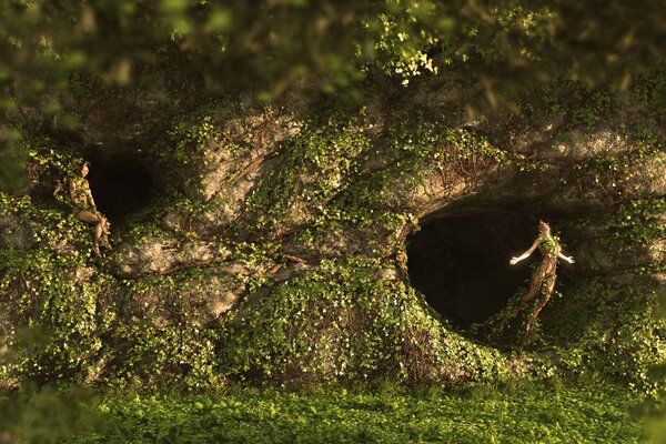 Fee in einer Waldhöhle