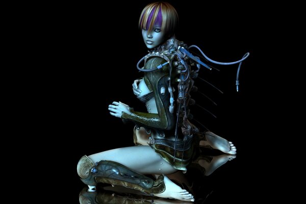 Cyborg girl on black background