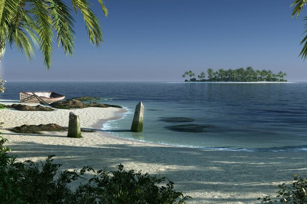 Paysage marin de la plage et de palmiers