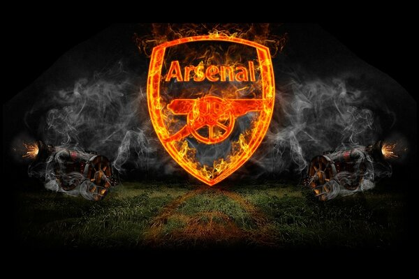 The fiery logo of Arsenal football club