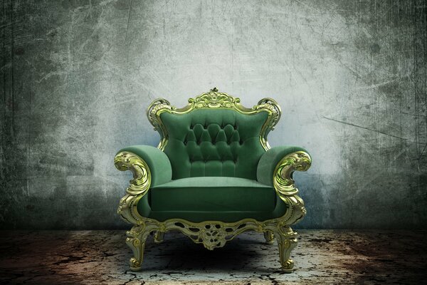 Green chair in the form of a throne