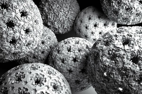 Black and white background. Balls