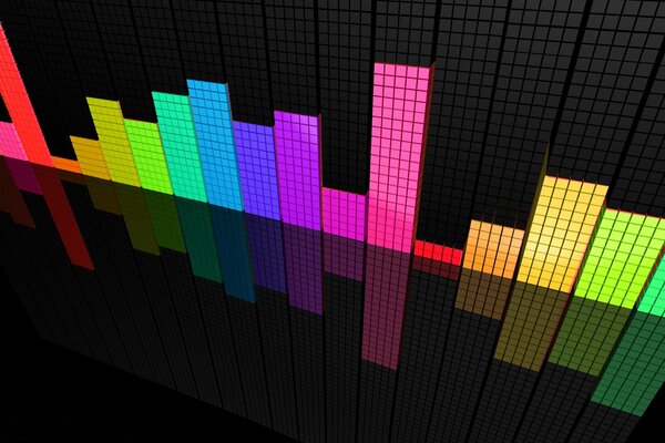 Figuras gráficas coloridas y brillantes sobre fondo negro