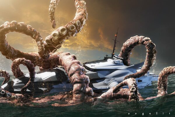 Nautilus giant octopus devours boat