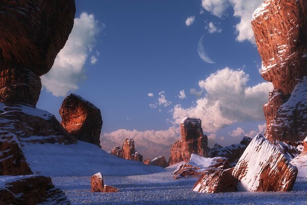 Snowy desert at dawn