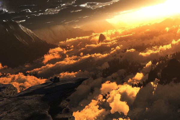 Digital, mountains, clouds, light and air