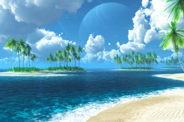 Tropikalna wyspa z palmami na morzu