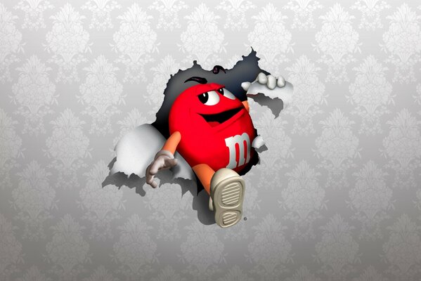 Red m & ms ripped wallpaper