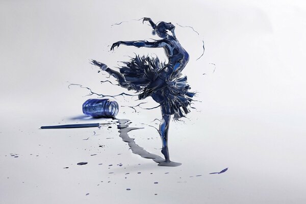 Рисунок балерины синими чернилами