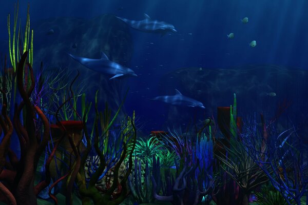 Underwater life. Corals and fish underwater