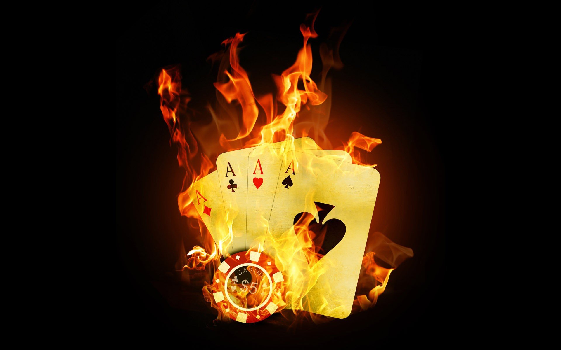 casino cards flame fire aces poker