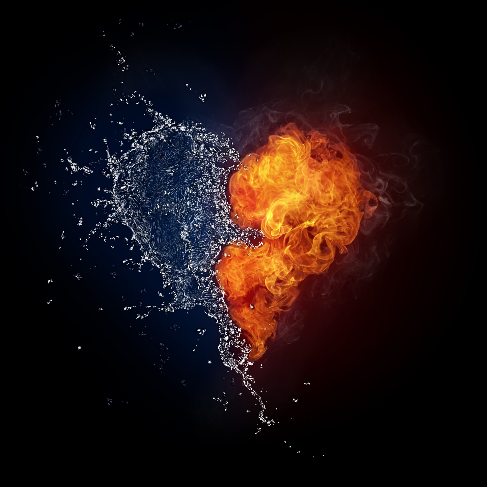 background heart form water fire flame the liquid smoke drops spray