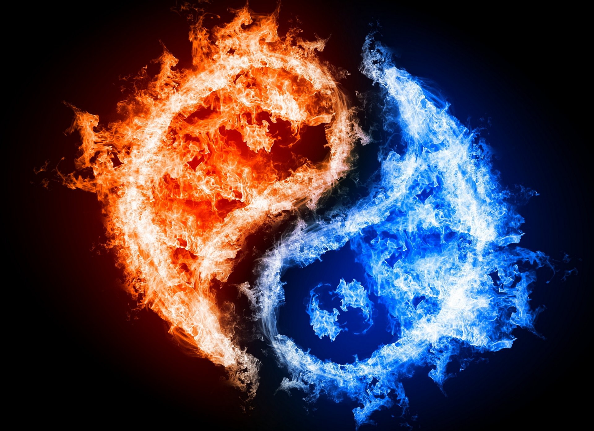 yin y yang símbolos oriental filosofía fuego agua