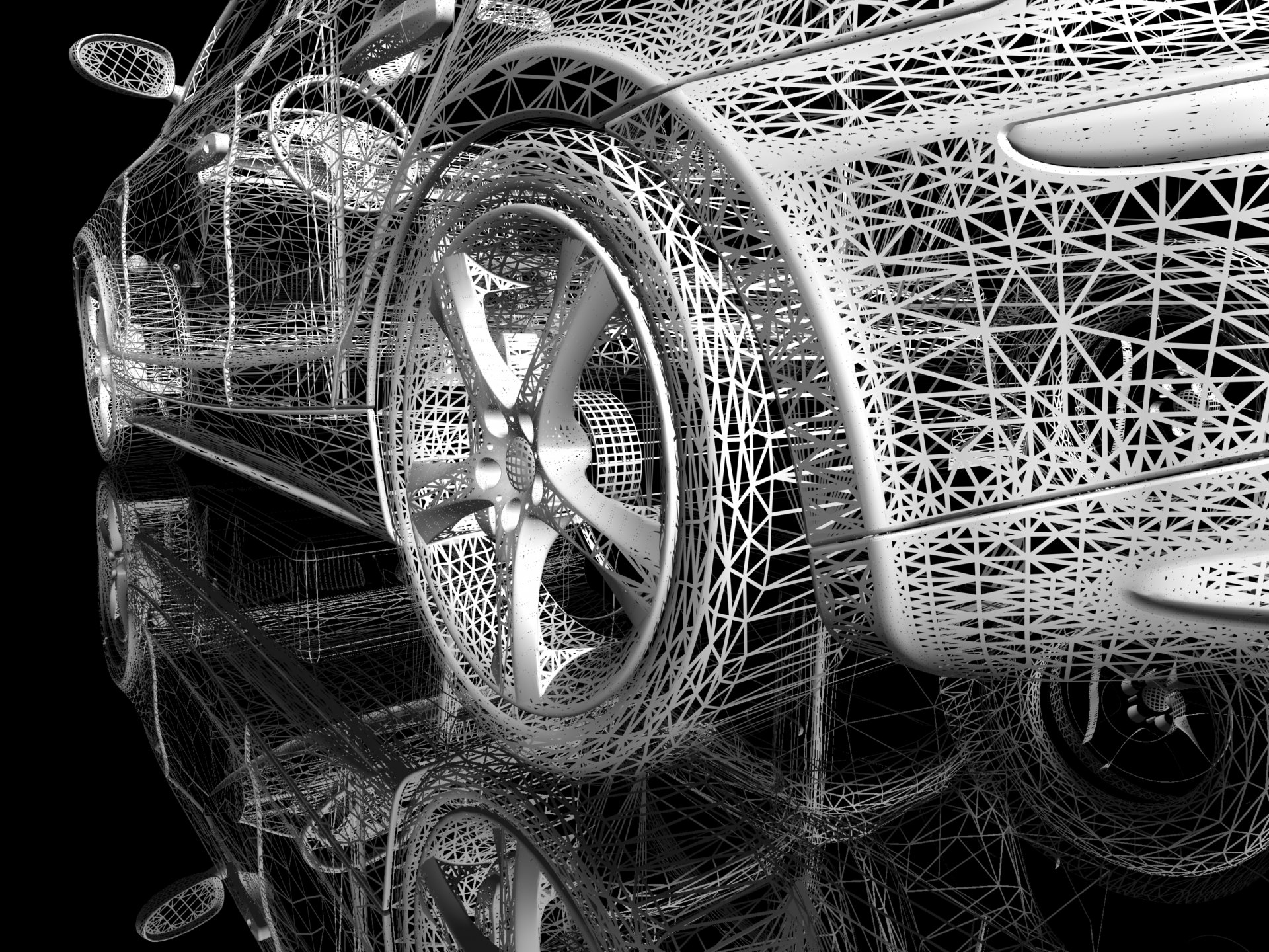 wheel net reflection black background