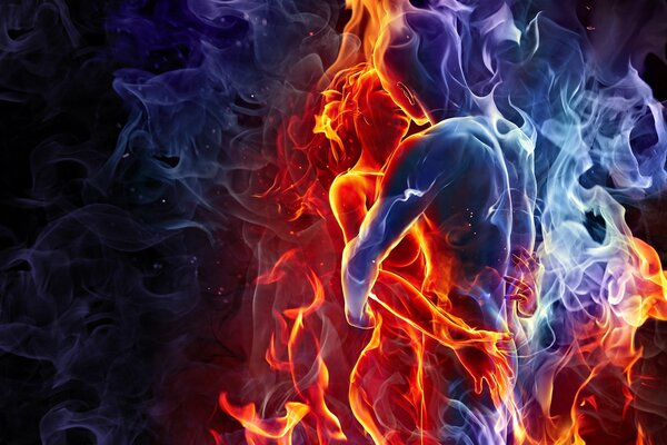 Sensual fiery embrace of a man and a woman