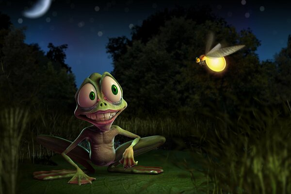 Fabulous frog at night in the swamp