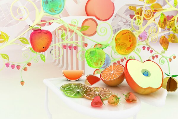 Funny colorful painted fruits