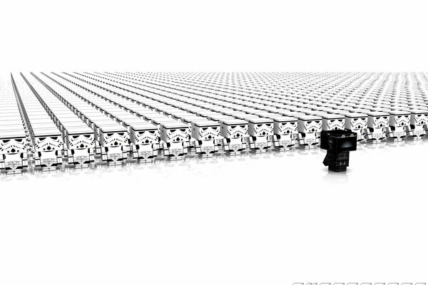Eine Armee von Robotern in Weiß