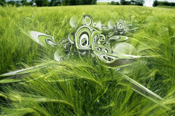 Green spikelets in a field with patterns