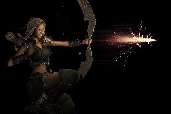 A warrior girl shoots an arrow in 3d