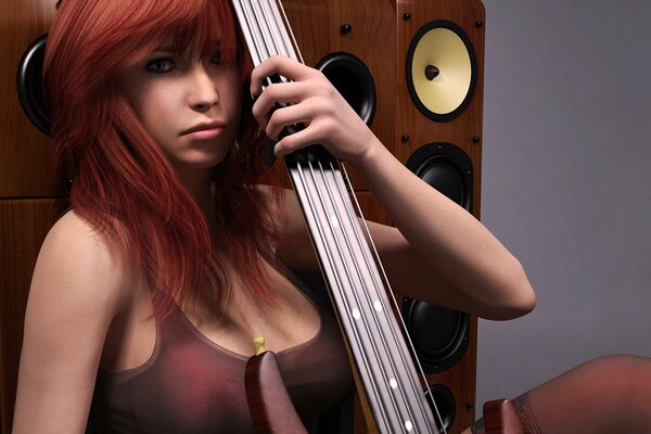 Redhead ragazza con una chitarra ardesia