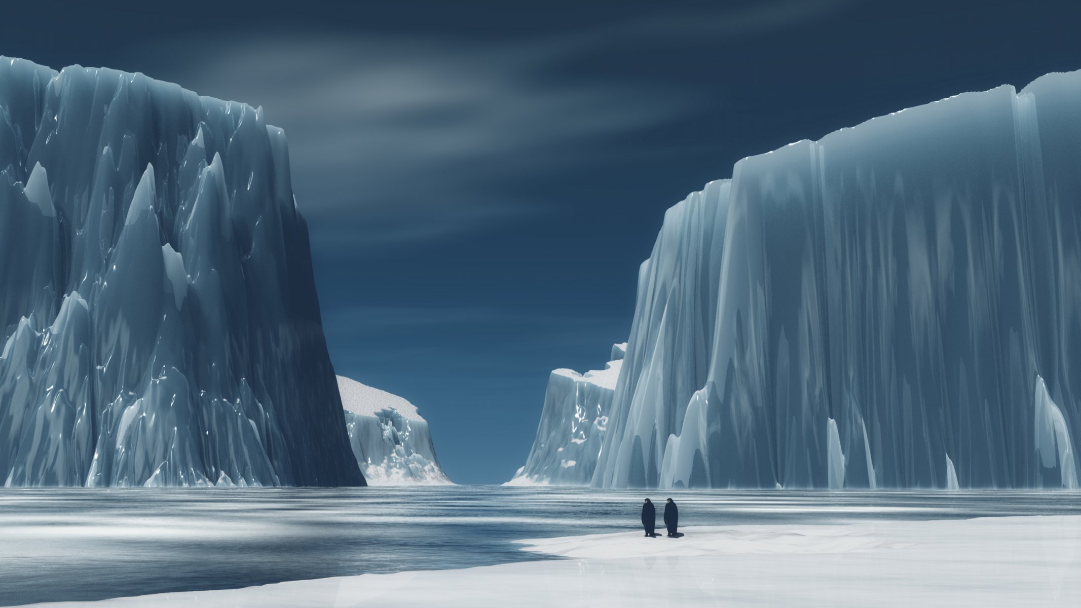 la glace les montagnes les pingouins