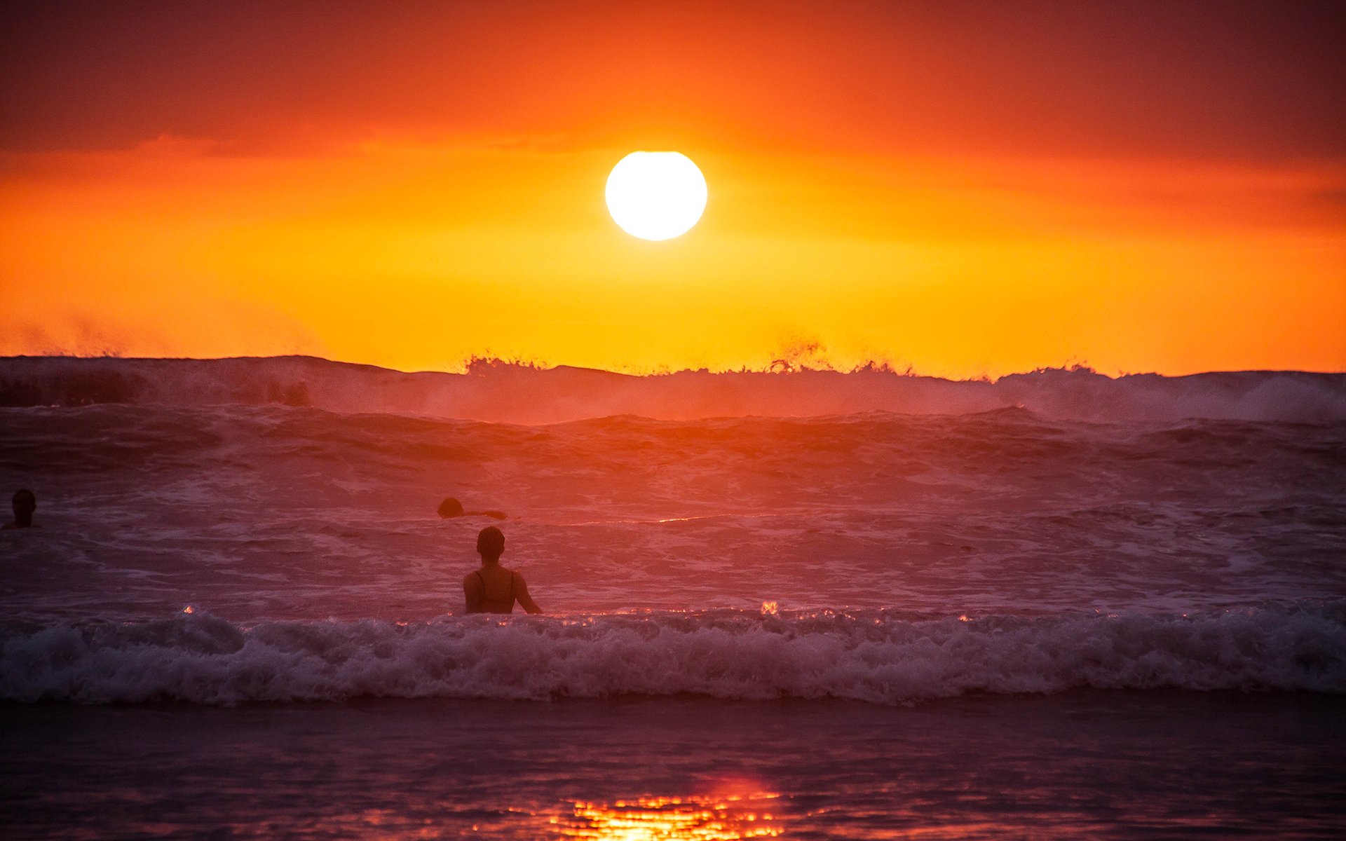 ocean beach sunset sun waves costa rica