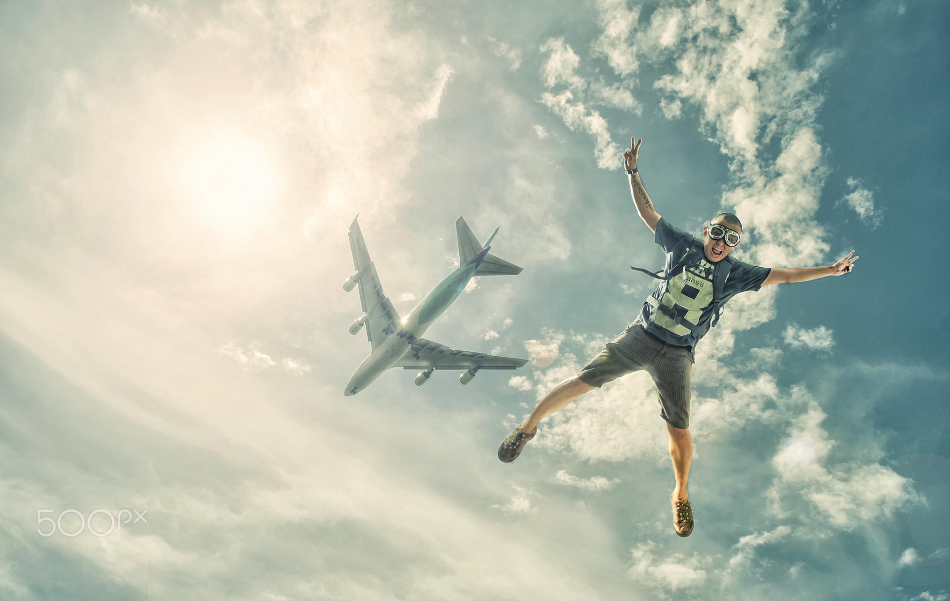 springen fallschirm skydiving fliegen flugzeug himmel schrei