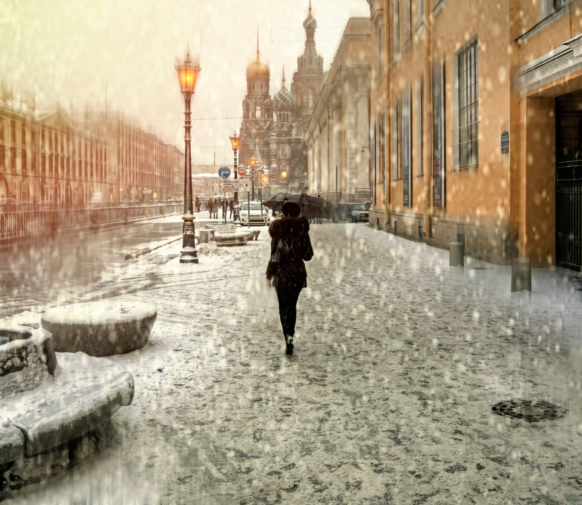 saint-pétersbourg fille parapluie la neige