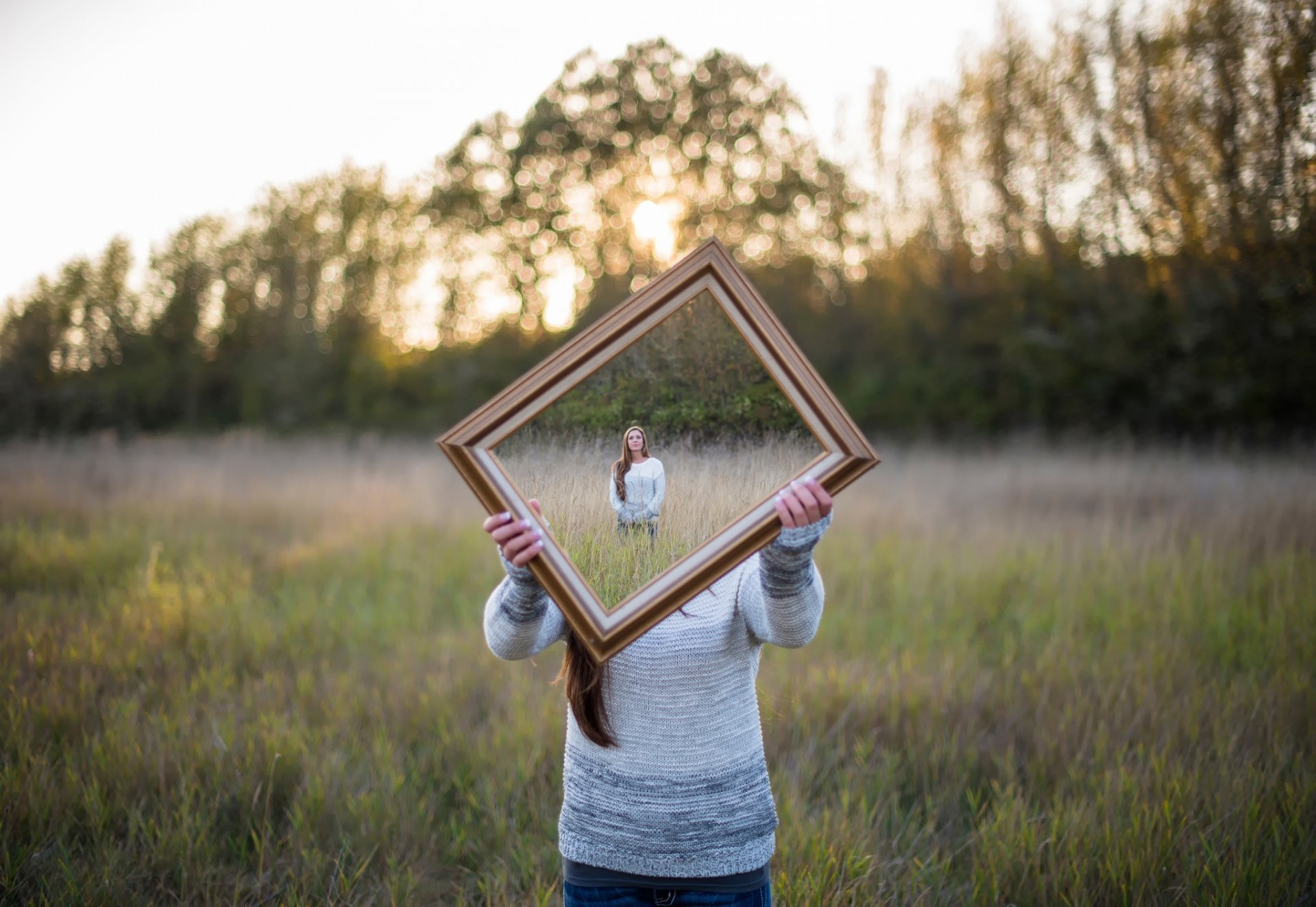 good framing girl mirror illusion isaac gautschi