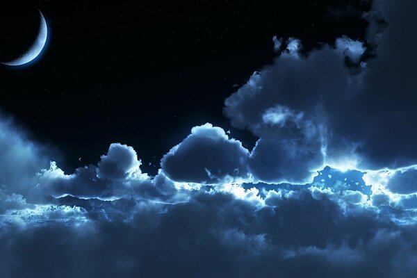 La lumière de la lune dans le ciel nocturne