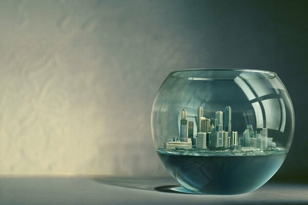 Mini city in a transparent aquarium