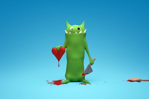 Image of a green cat with a cut heart in its paw