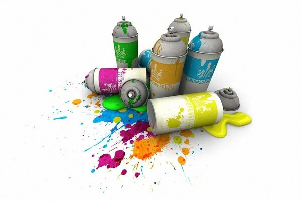 Spreading paint under cans with different colors