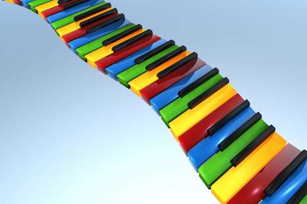 A wave of multicolored piano keys