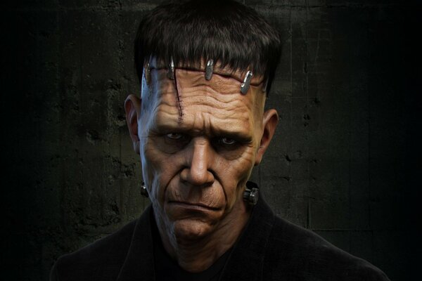 Portrait of Frankenstein with a sad look