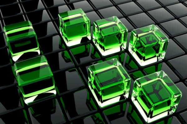 Green cubes on a black background