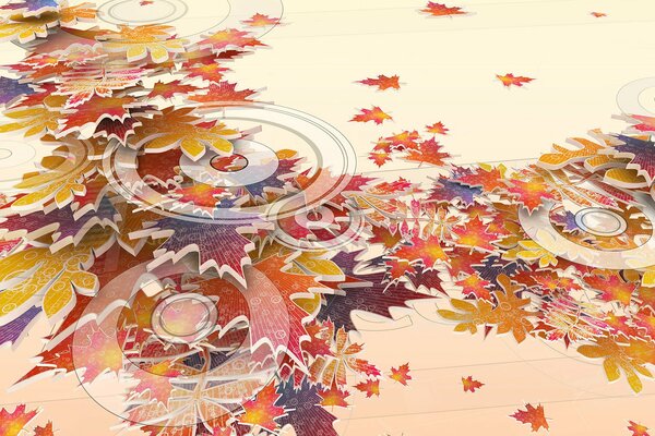 Pattern of circles and autumn leaves