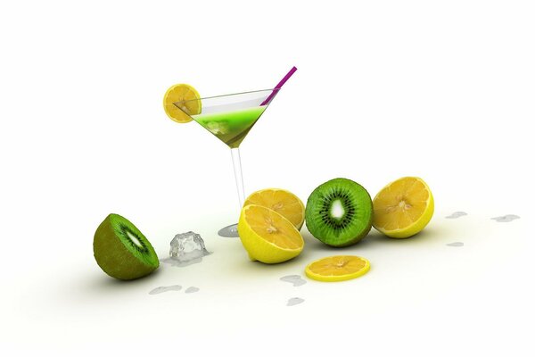 Ein Glas mit einem Cocktail aus Kiwi und Zitrone