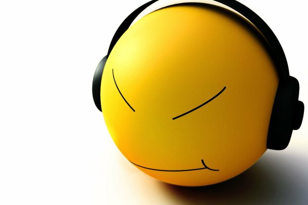 Un smiley jaune à l écoute au casque