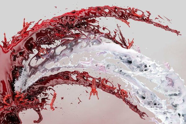 Splashes of red and white paint