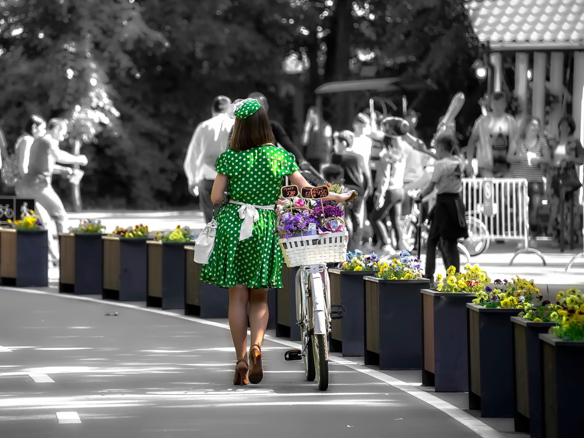 flor de hadas chica bicicleta flores fotos vestido lunares