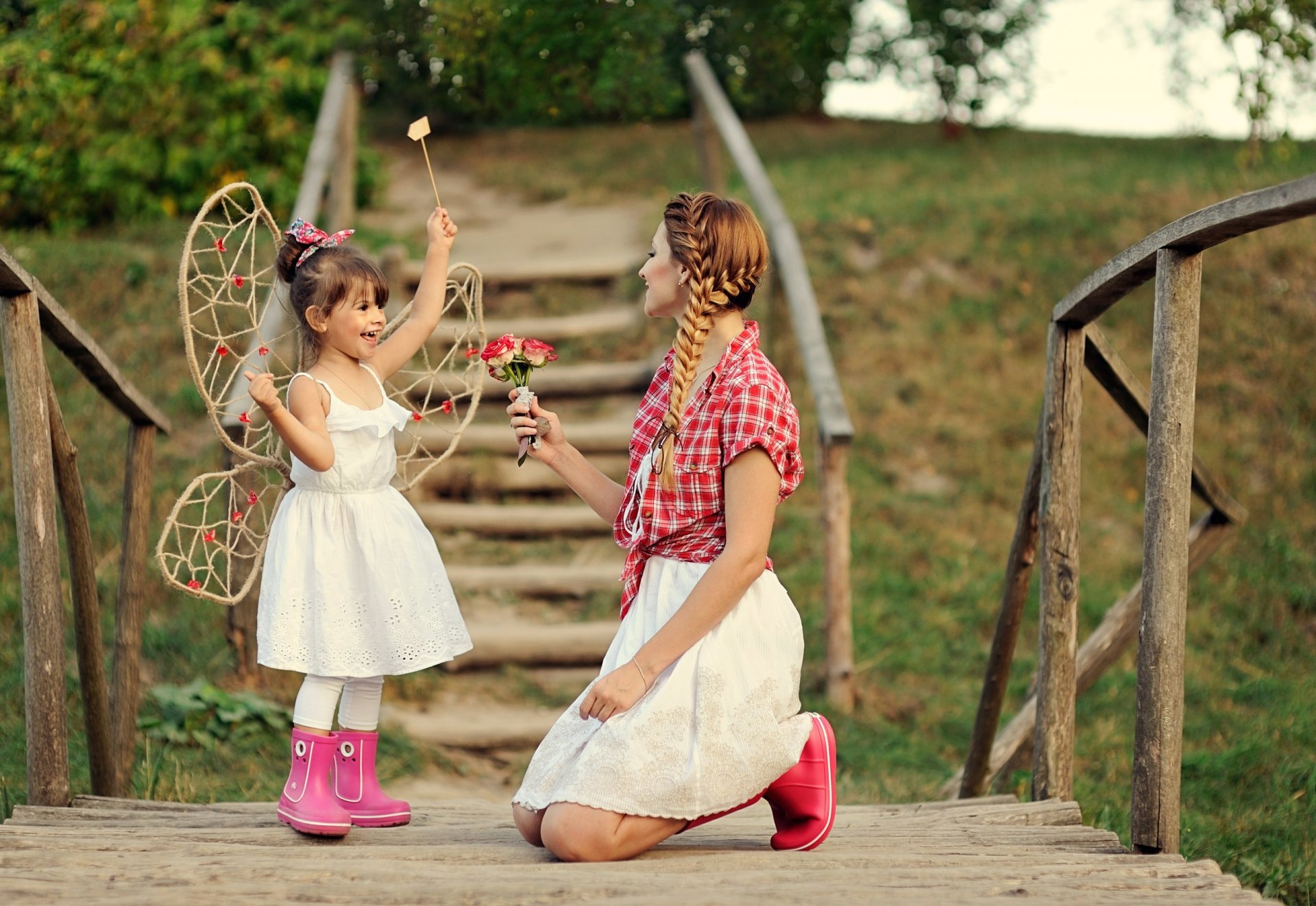 child girl bridge love mother