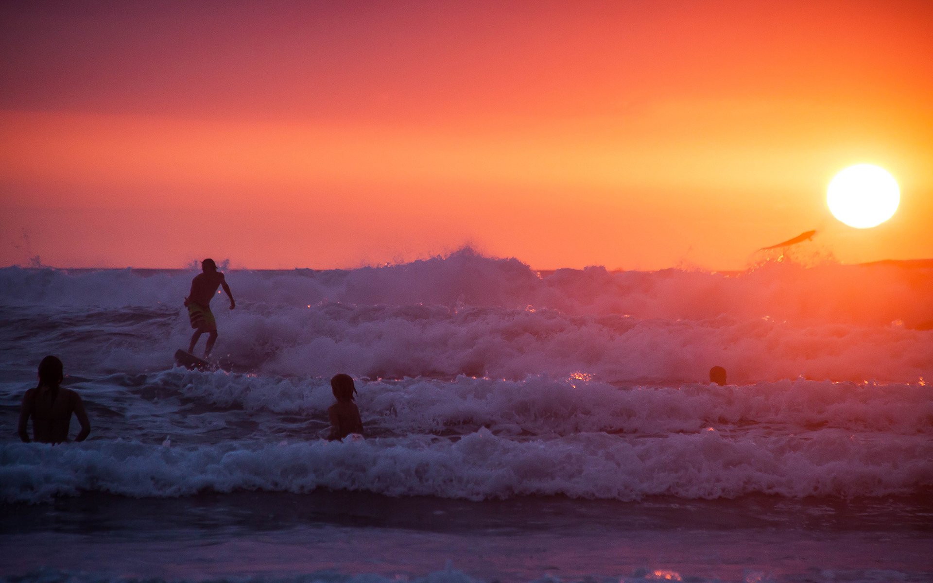 zachód słońca lato plaża woda ocean surfing