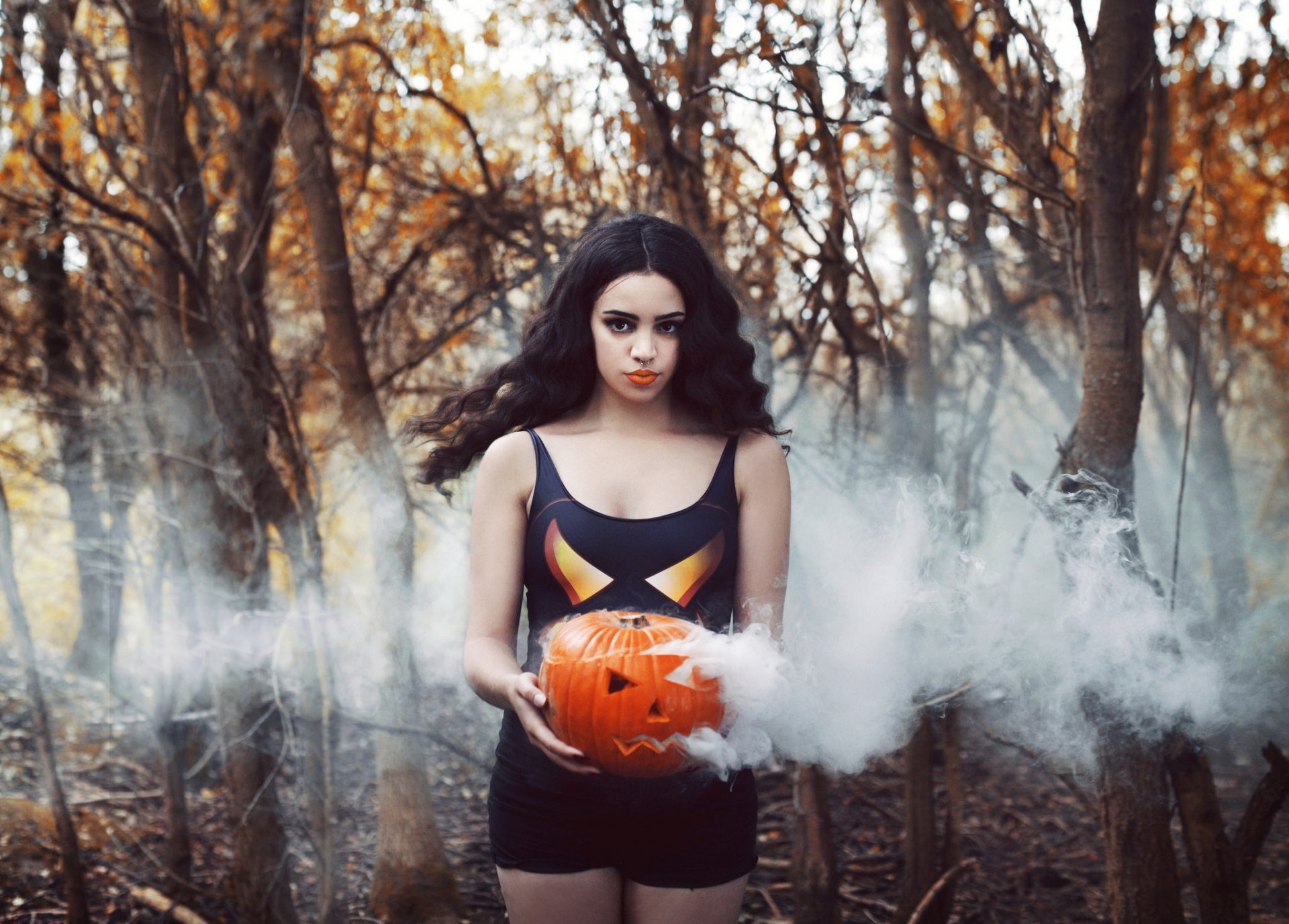 girl pumpkin smoke