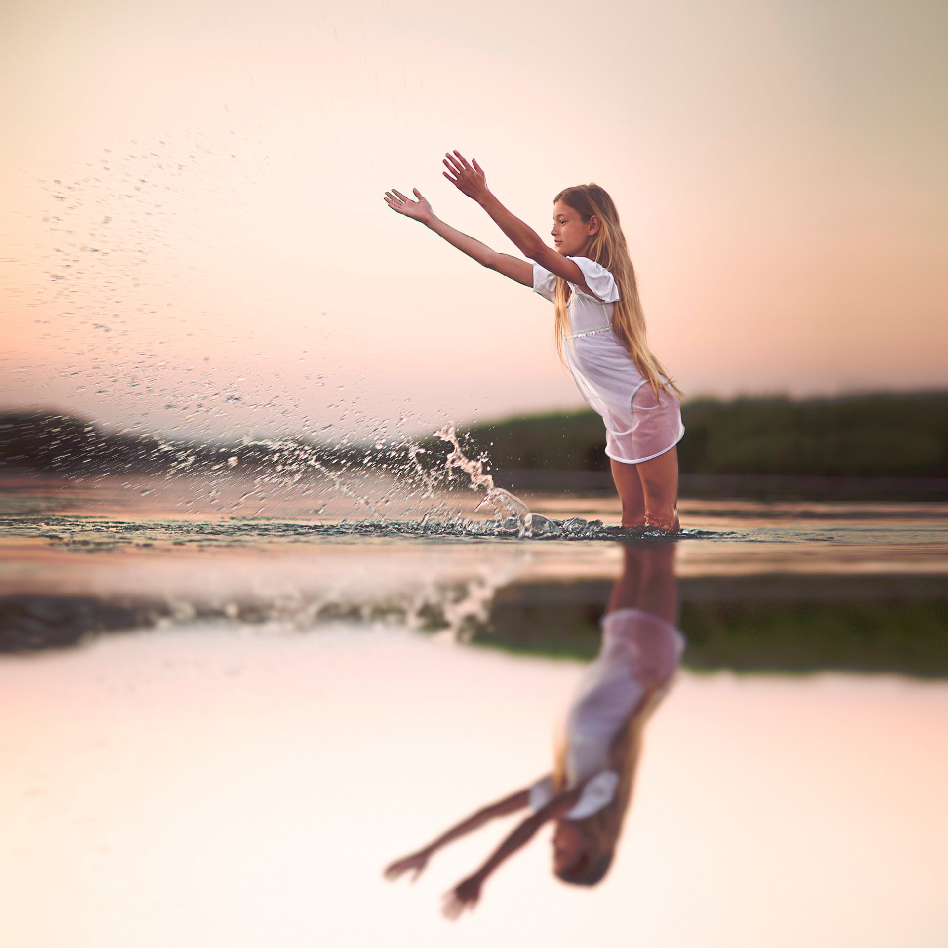 water reflections girl water spray