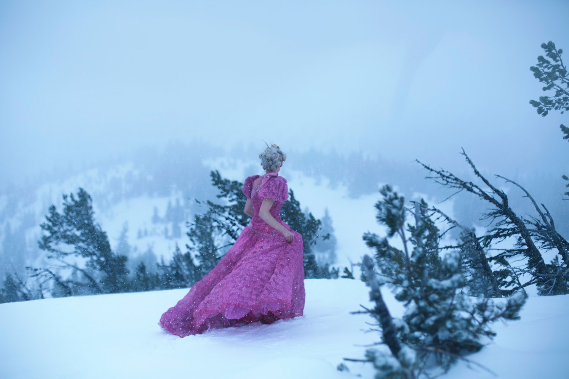 lichon mädchen kleid schnee winter natur