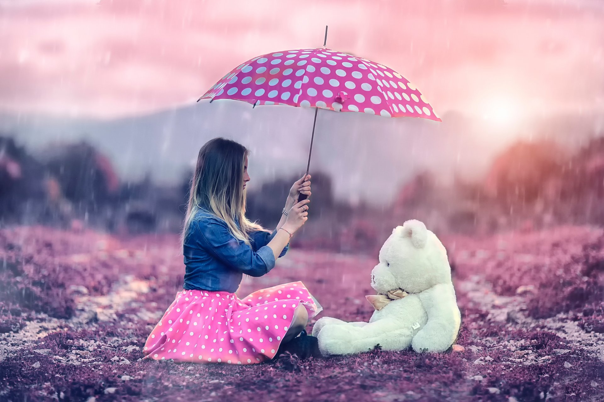 yo y teddy chica oso de peluche paraguas lluvia alessandro di cicco